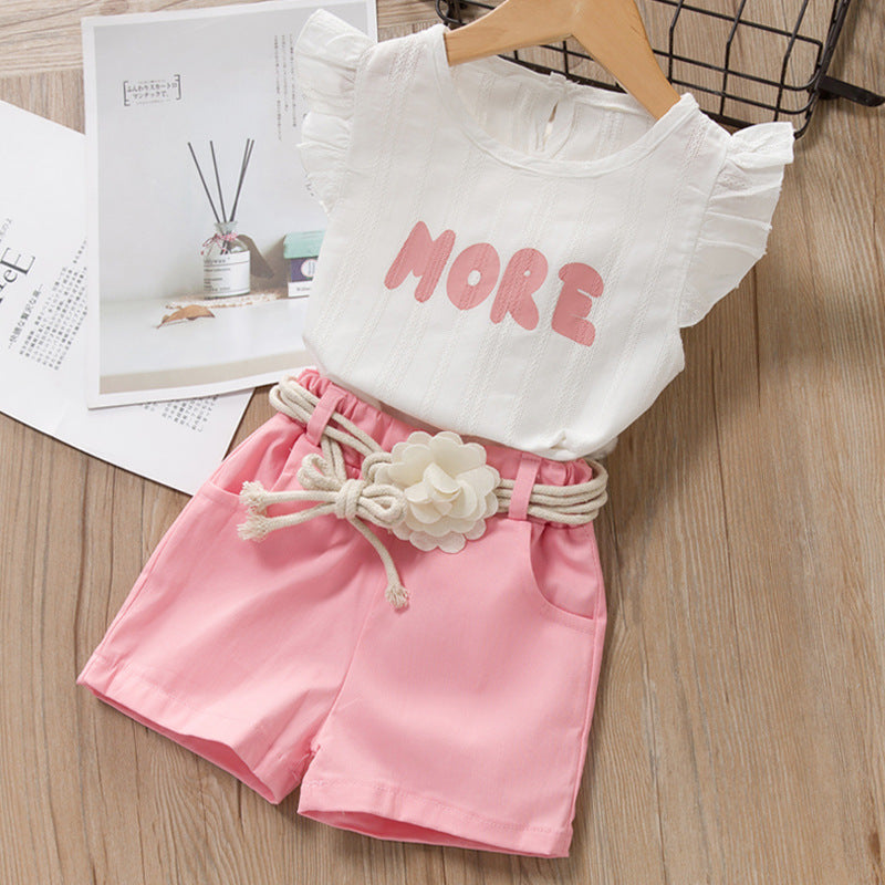 Ruffle top + wide-leg pants children suit