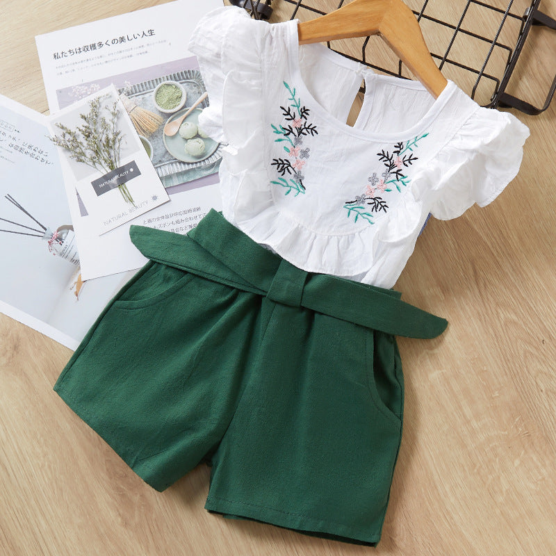 Ruffle top + wide-leg pants children suit