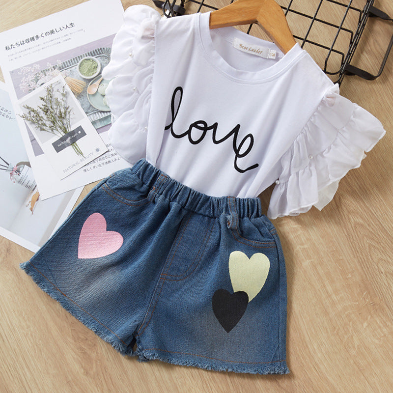 Ruffle top + wide-leg pants children suit
