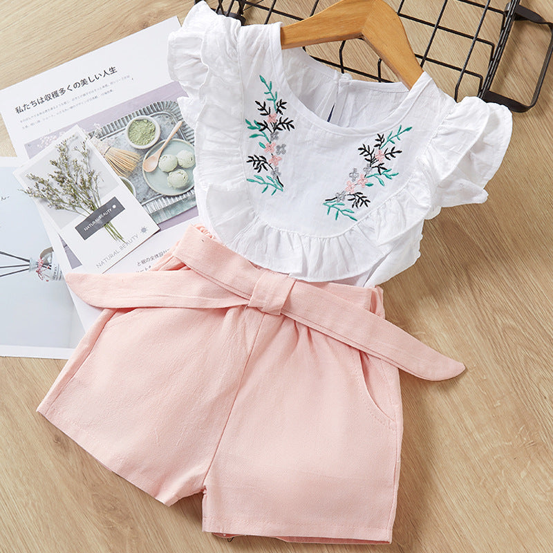 Ruffle top + wide-leg pants children suit