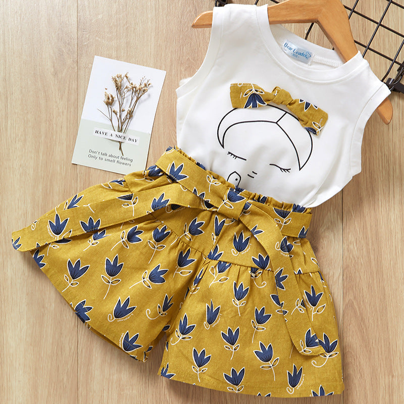 Ruffle top + wide-leg pants children suit