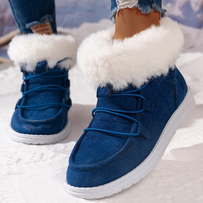 Winter Fleece Snow Boots For Women New Style Furry Casual Flat Plush Shoes Women's Warm Ankle Boots