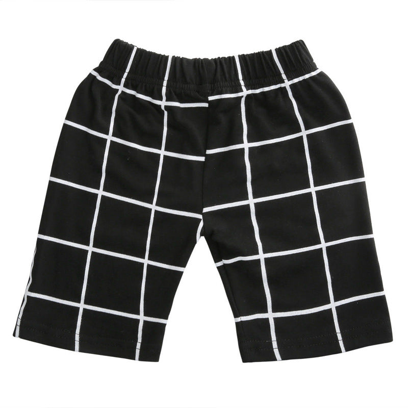 Top black and white check print shorts