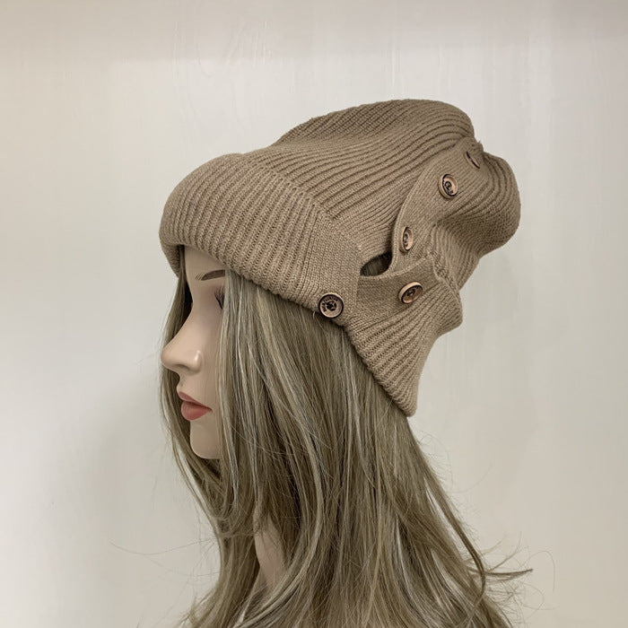 Autumn And Winter Students Keep Warm And Personalized Button Knitted Hats