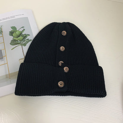 Autumn And Winter Students Keep Warm And Personalized Button Knitted Hats