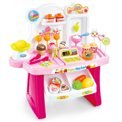 Childrens Educational Toys Mini Supermarket Cash Register Shopping Cart Stall Table Baby Selling Tool Set