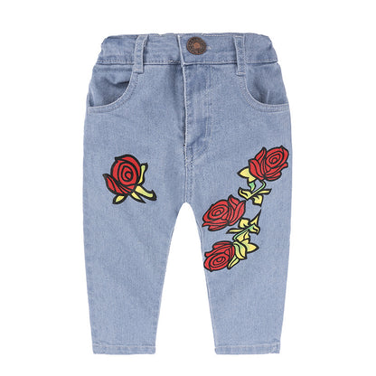Children's Suit Girls' Top One Shoulder Rose Jeans