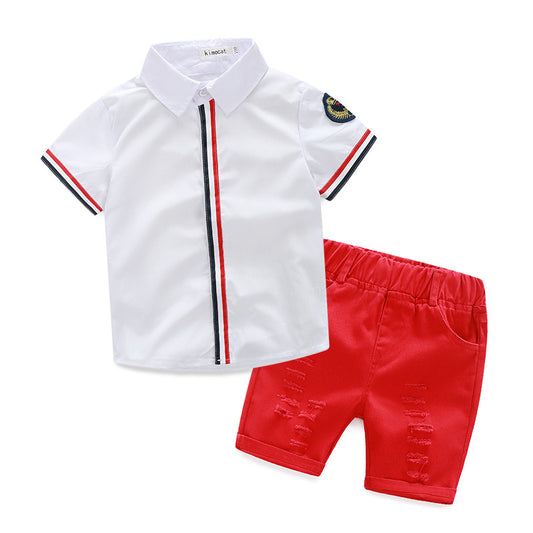 Children'S Cotton Shirt Ripped Shorts Suit