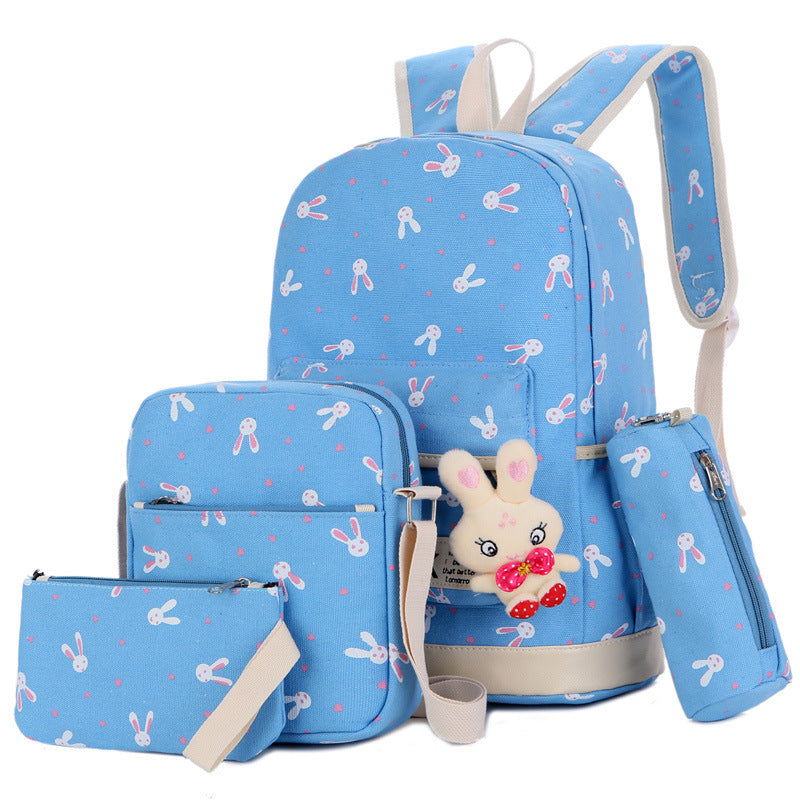 New Four-Piece Backpack Fashion Nylon Female Bag Fun Printing Trend Fashion Backpack