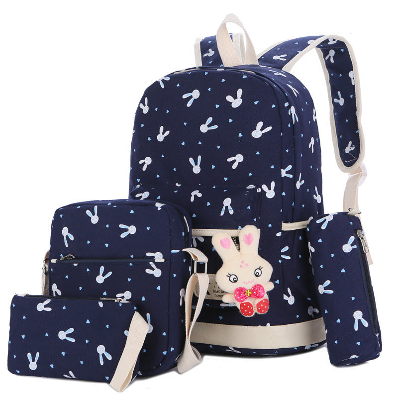 New Four-Piece Backpack Fashion Nylon Female Bag Fun Printing Trend Fashion Backpack