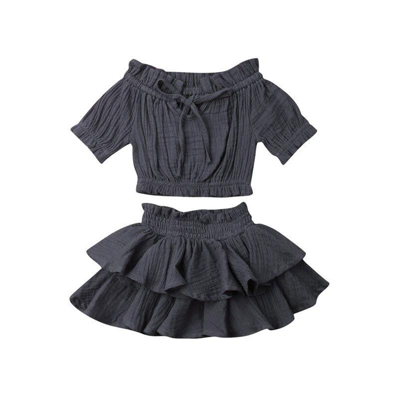 European And American Style Spring And Autumn Children Girls Cotton Tube Top And Double Skirt Suit