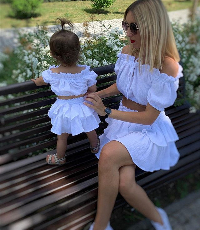 European And American Style Spring And Autumn Children Girls Cotton Tube Top And Double Skirt Suit