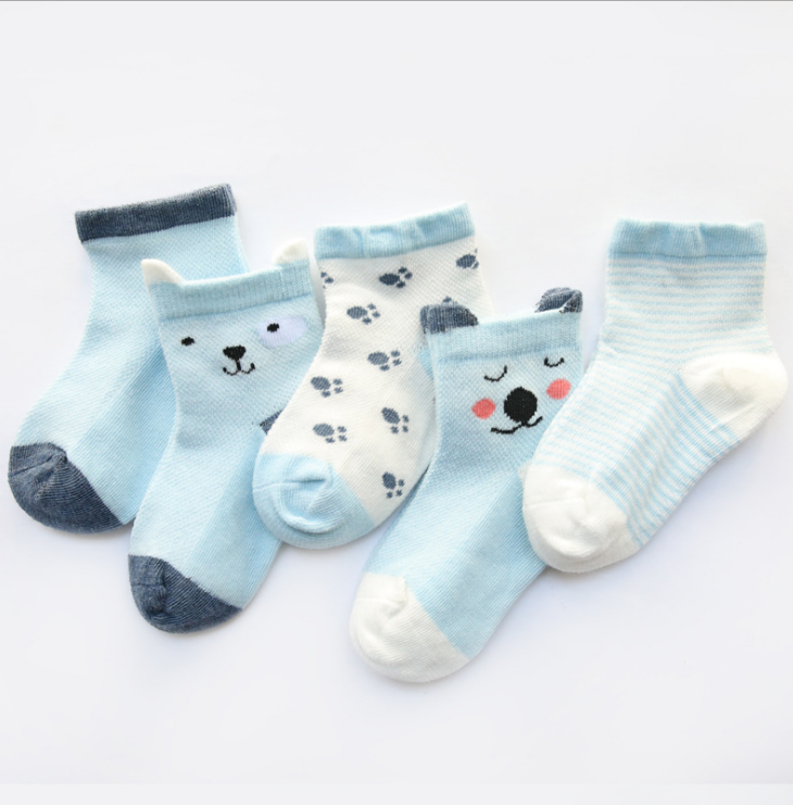 Children's Socks Pack of 5 Colors Breathable Summer Cotton Socks for Boys and Girls
