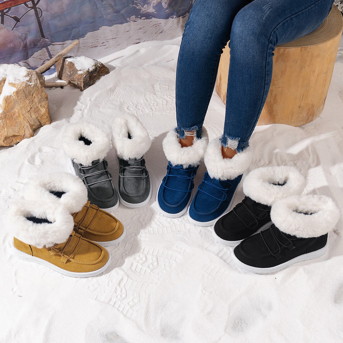 Winter Fleece Snow Boots For Women New Style Furry Casual Flat Plush Shoes Women's Warm Ankle Boots