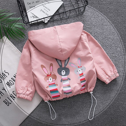 Children's clothing 3-9 years old girls jacket children spring and autumn cute baby jacket Cartoon printed rabbit windbreaker