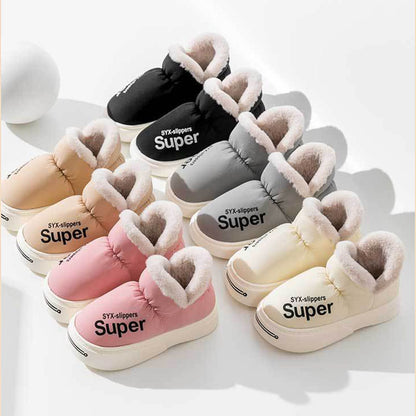 New Covered Heel Down Cotton Slippers For Women Winter Warm Thick-soled Platform Slippers Indoor And Outdoor Garden Walking Shoes