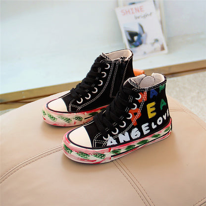 Little White Shoes Boys High-top Sneakers Graffiti Casual Shoes