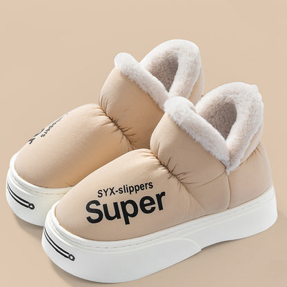 New Covered Heel Down Cotton Slippers For Women Winter Warm Thick-soled Platform Slippers Indoor And Outdoor Garden Walking Shoes