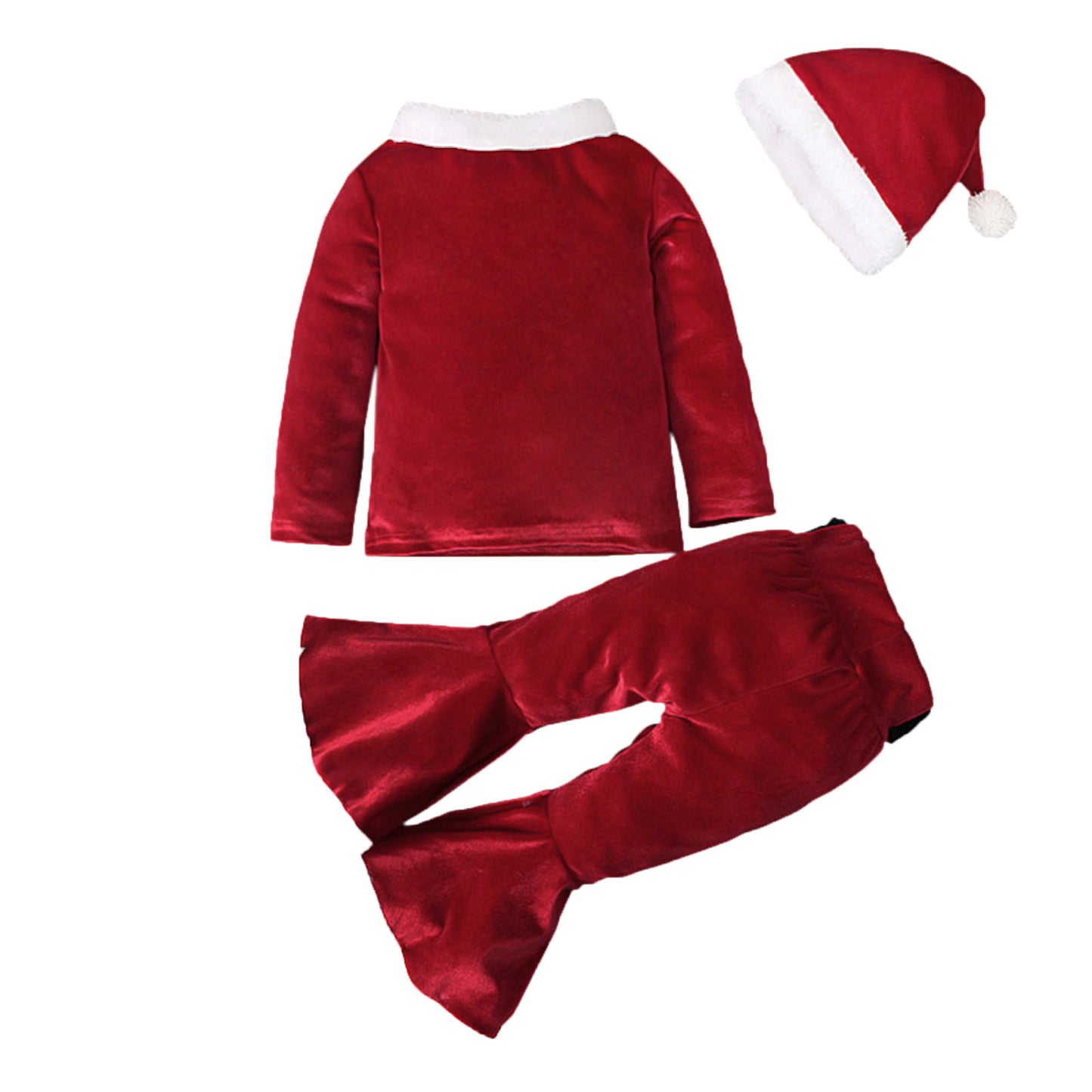 Winter Christmas Long-sleeved Shirt Bell Bottoms Hat Three-piece Children's Clothing