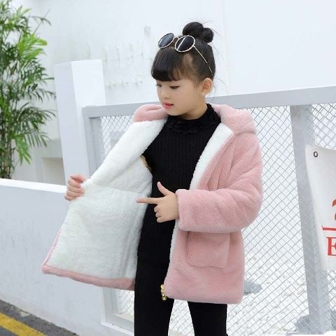 Plush Padded Children's Clothing Girls Wool Sweater Coat