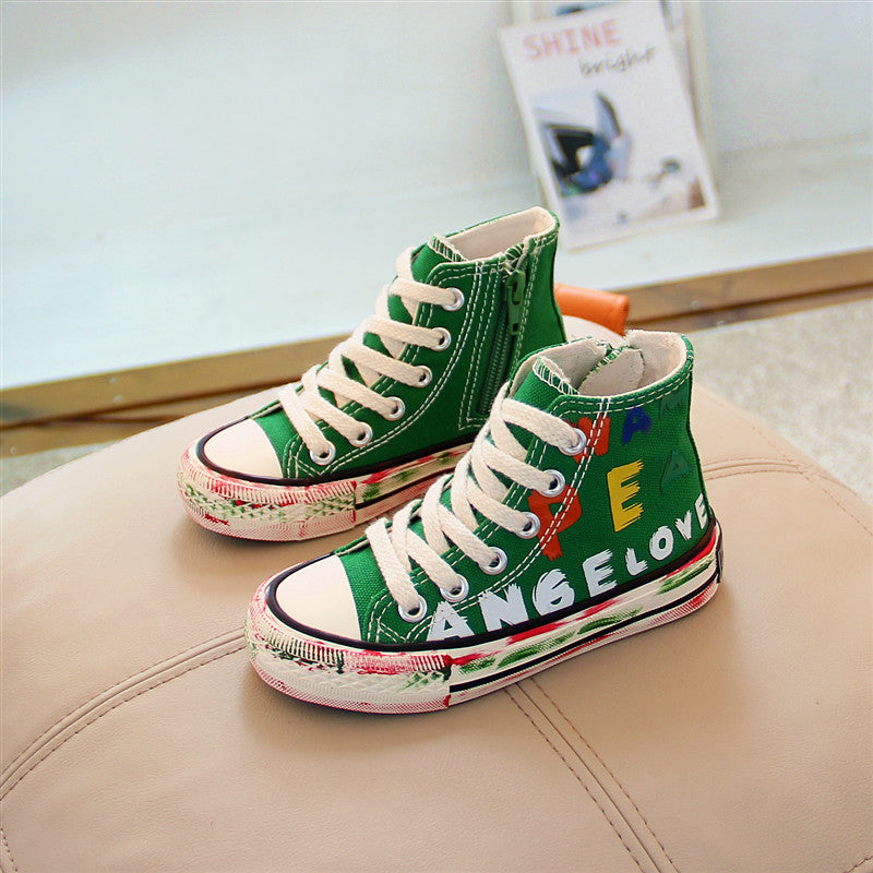 Little White Shoes Boys High-top Sneakers Graffiti Casual Shoes